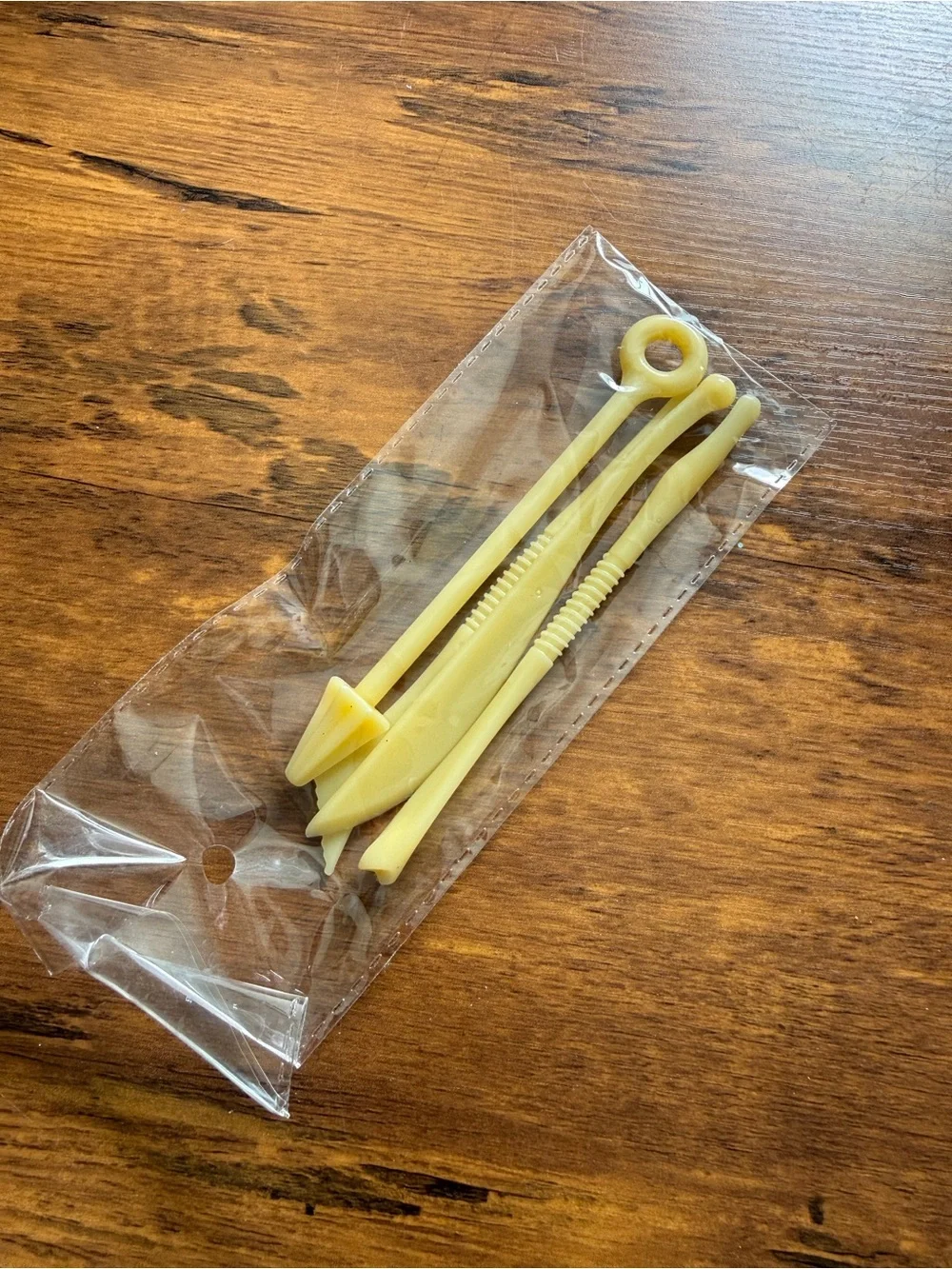plastic modeling tools designed for shaping polymer clay, fondant, or pottery.